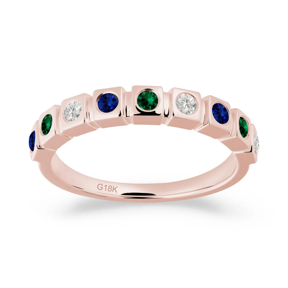 Bezel Set Emerald and Cubic Zirconia and Sapphire Eternity Ring - Image 7