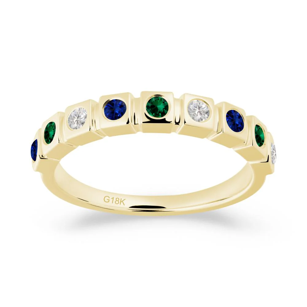 Bezel Set Emerald and Cubic Zirconia and Sapphire Eternity Ring - Image 8