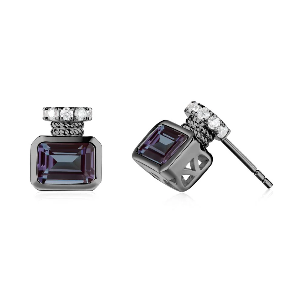 Bezel Set Emerald Cut Alexandrite Stud Earrings - Image 3