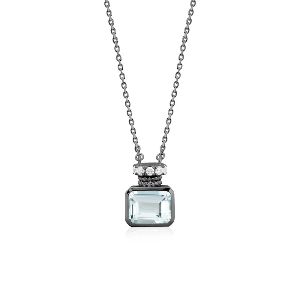 Bezel Set Emerald Cut Aquamarine Necklace