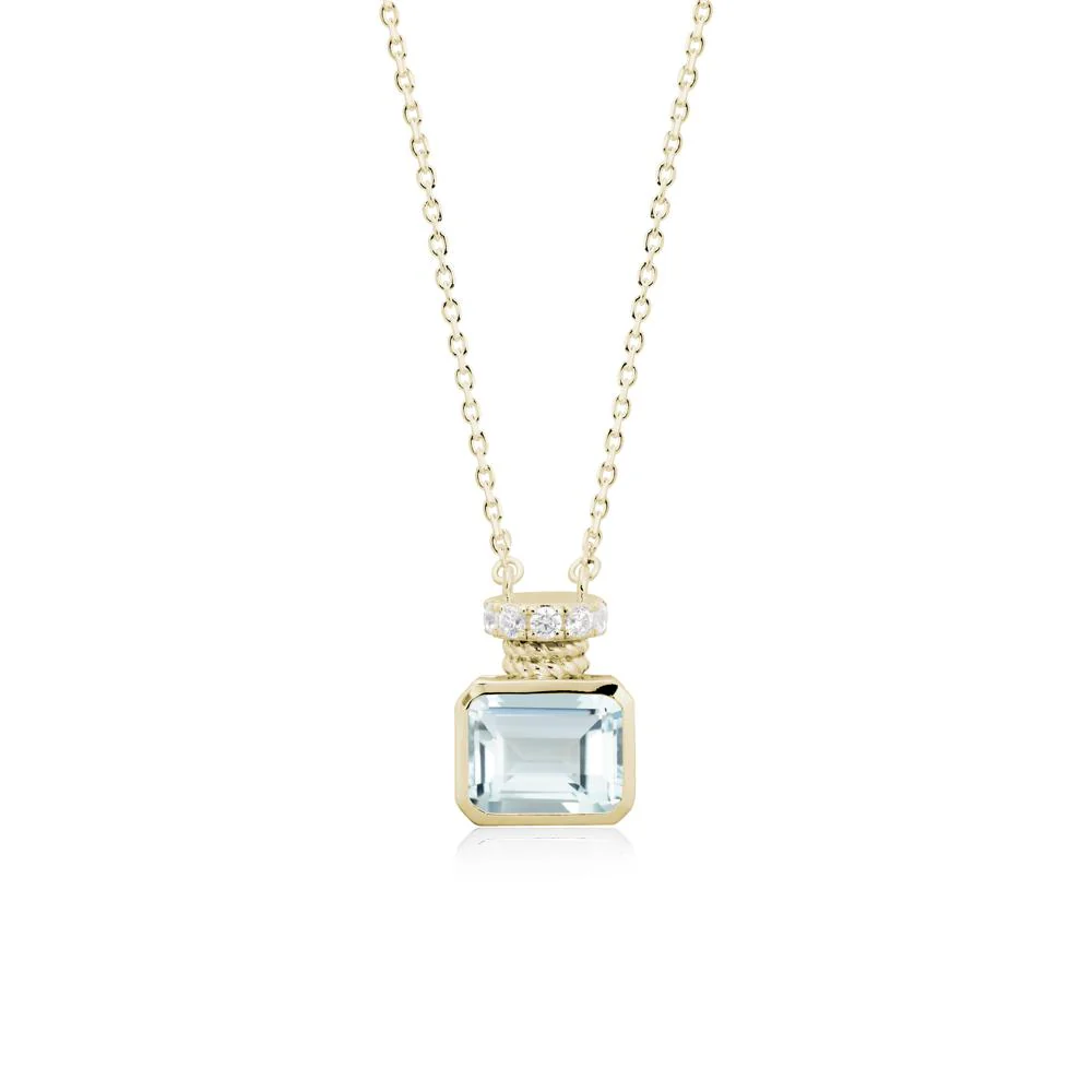 Bezel Set Emerald Cut Aquamarine Necklace - Image 4