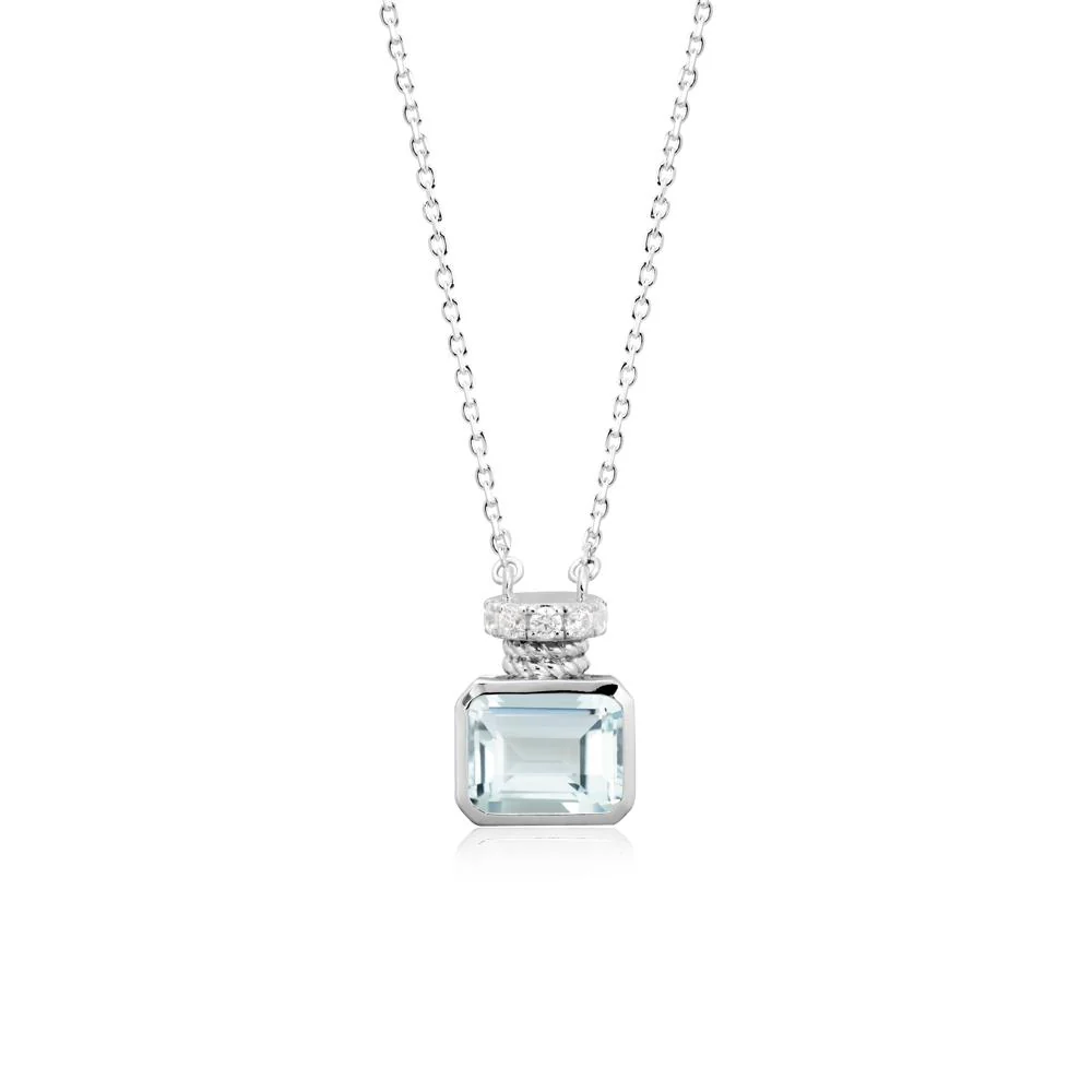 Bezel Set Emerald Cut Aquamarine Necklace - Image 6
