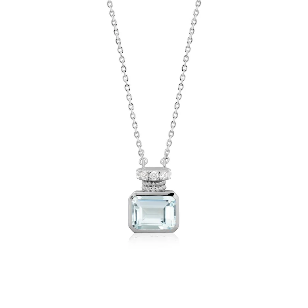 Bezel Set Emerald Cut Aquamarine Necklace - Image 8