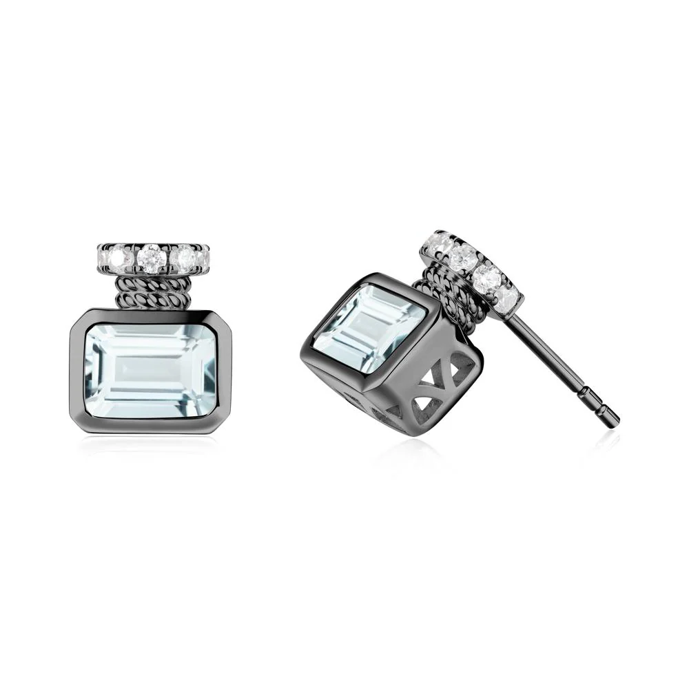 Bezel Set Emerald Cut Aquamarine Stud Earrings