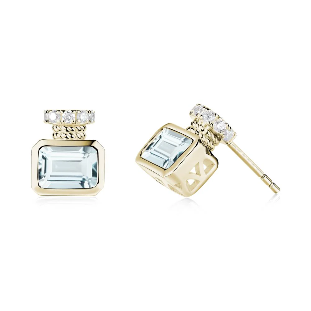 Bezel Set Emerald Cut Aquamarine Stud Earrings - Image 6