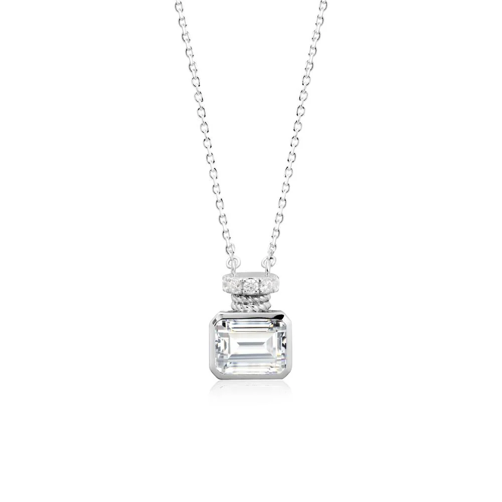 Bezel Set Emerald Cut Cubic Zirconia Necklace
