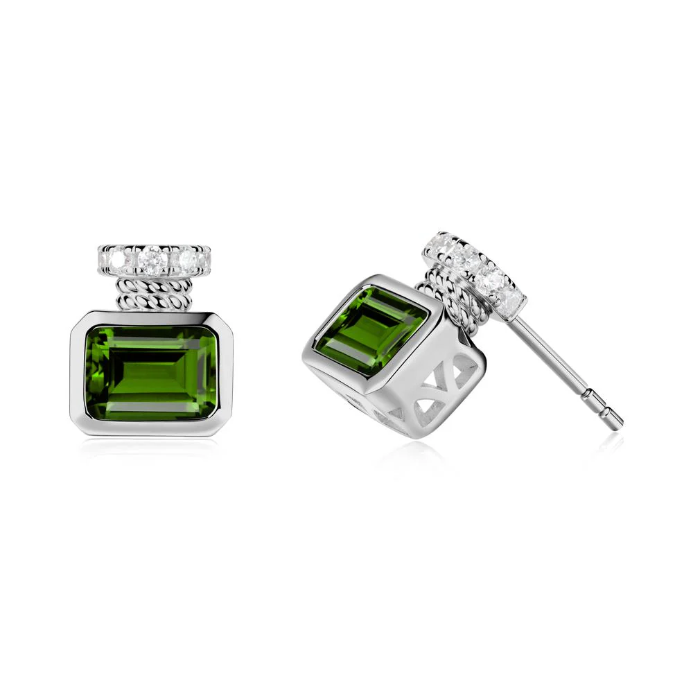 Bezel Set Emerald Cut Diopside Stud Earrings - Image 6