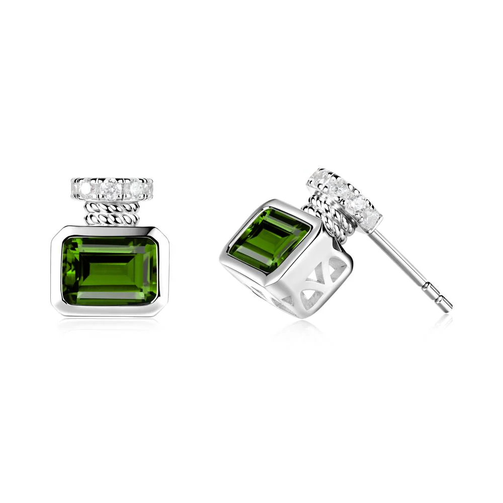 Bezel Set Emerald Cut Diopside Stud Earrings - Image 8