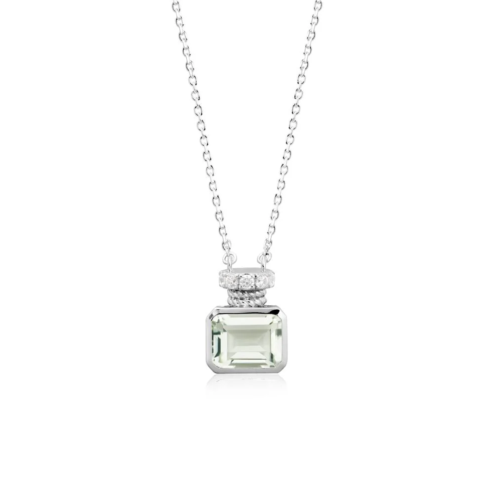 Bezel Set Emerald Cut Green Amethyst Necklace - Image 9