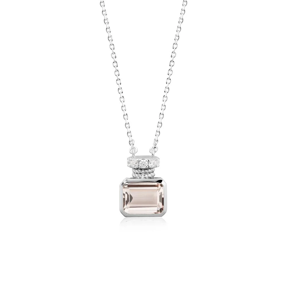 Bezel Set Emerald Cut Morganite Necklace