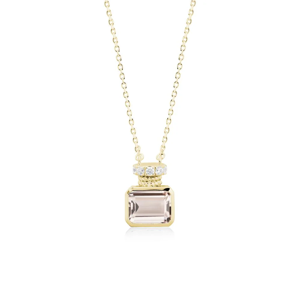 Bezel Set Emerald Cut Morganite Necklace - Image 7
