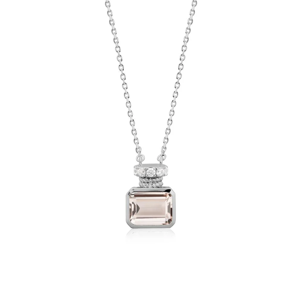 Bezel Set Emerald Cut Morganite Necklace - Image 9