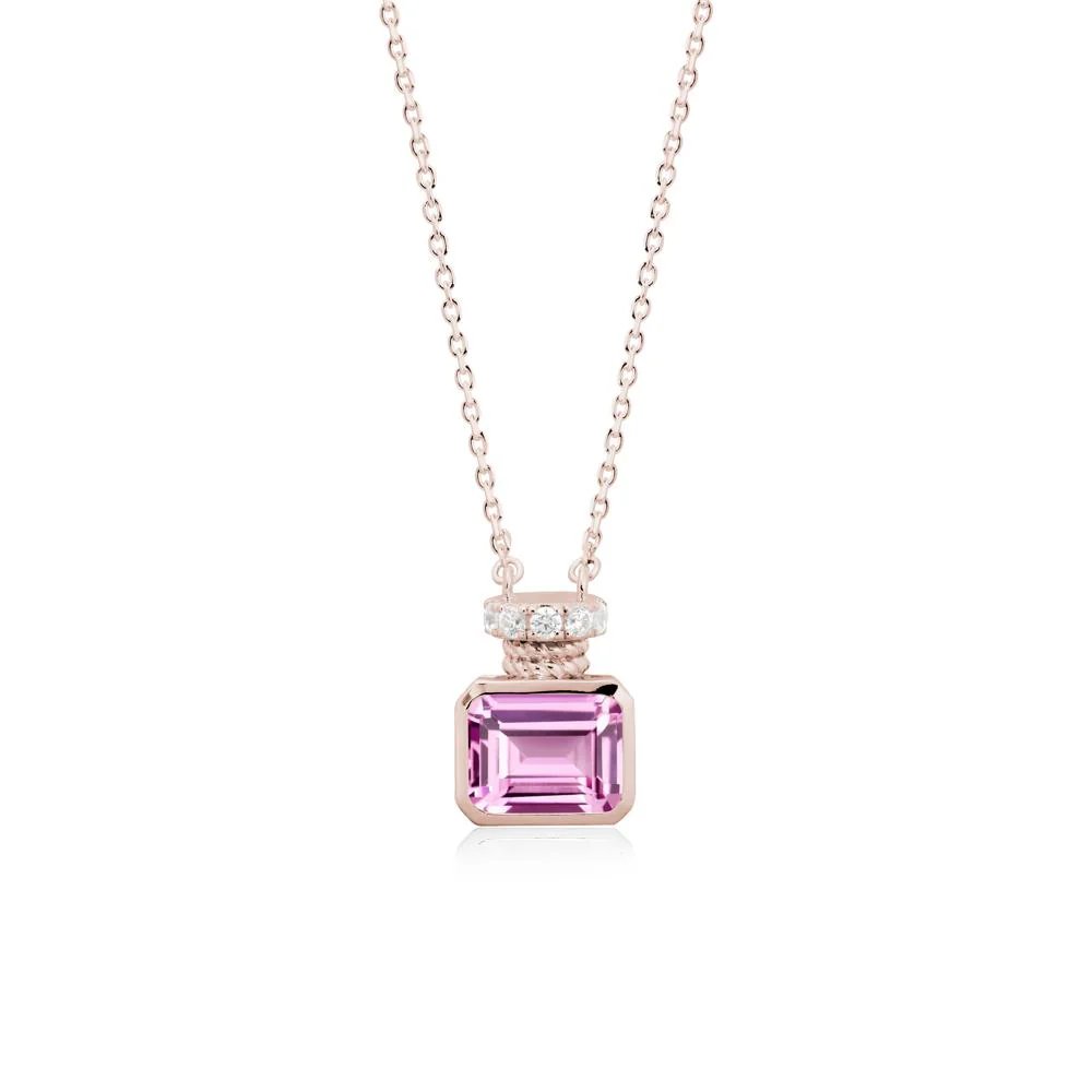 Bezel Set Emerald Cut Pink Sapphire Necklace - Image 2