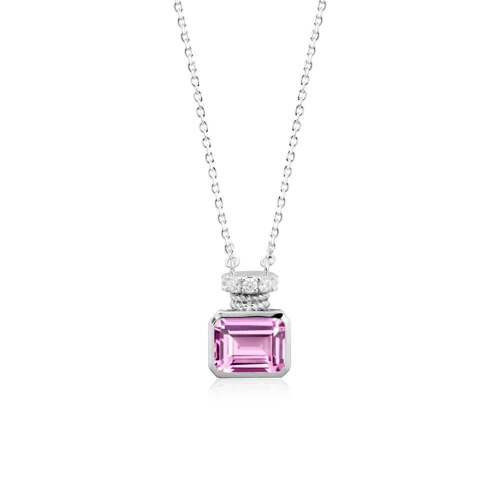 Bezel Set Emerald Cut Pink Sapphire Necklace - Image 3