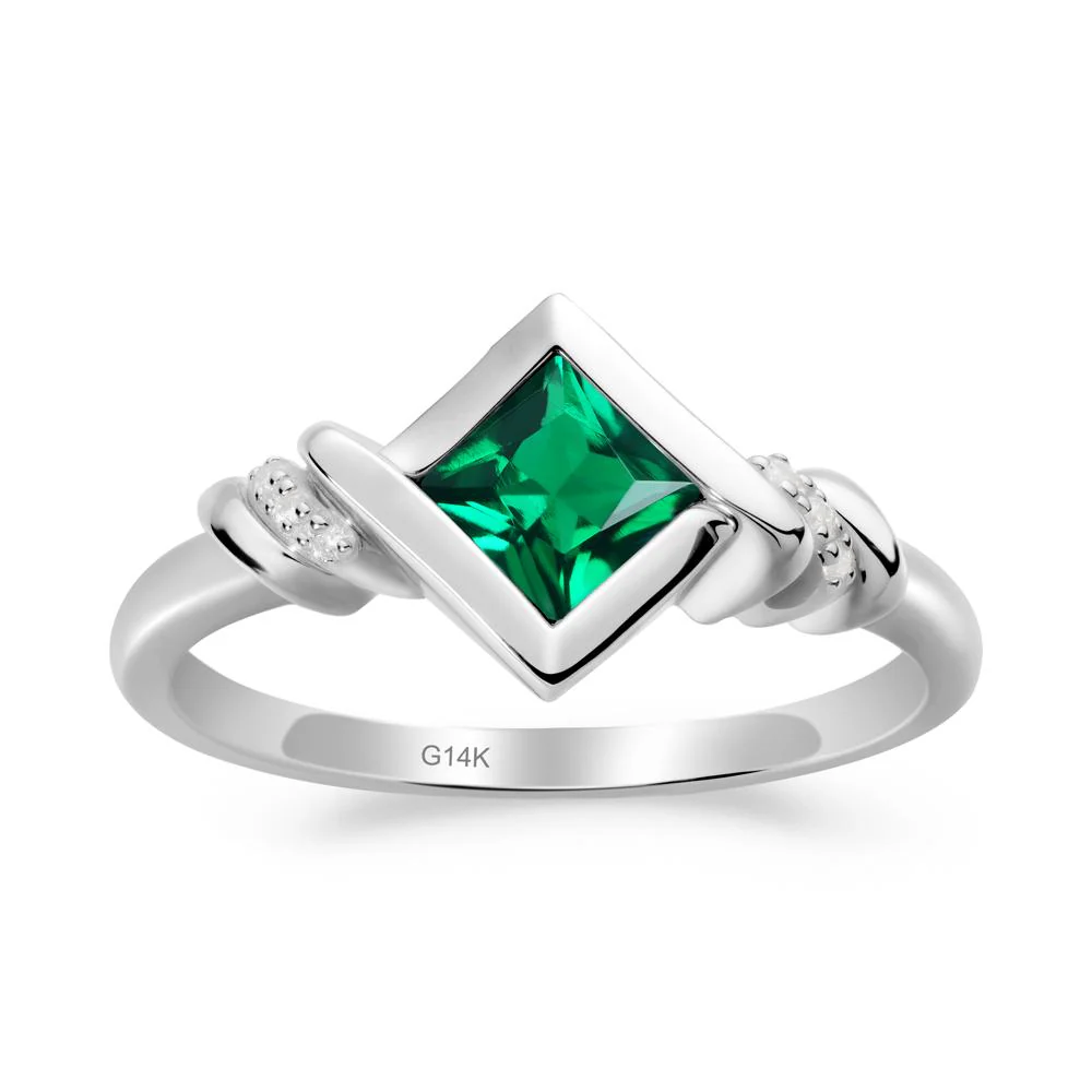 Bezel Set Emerald Ring with Twisted Shank - Image 2