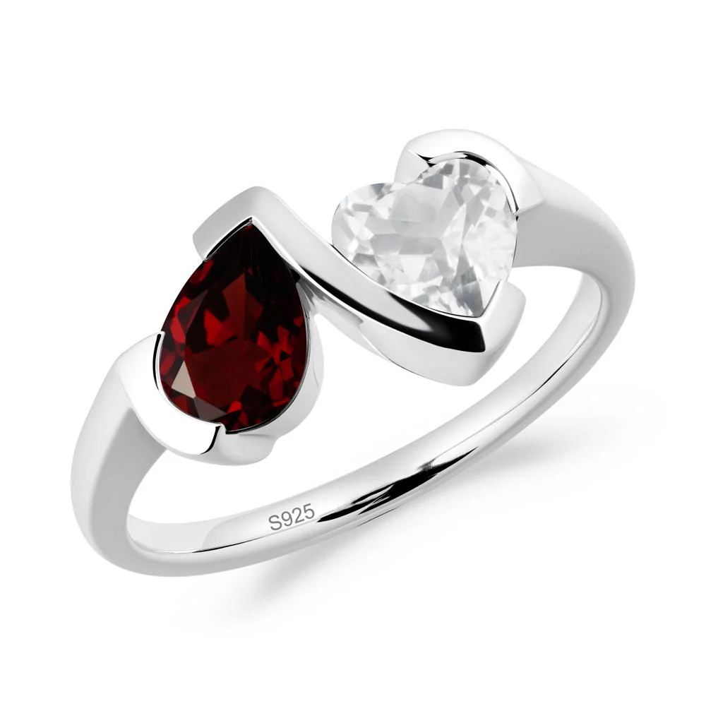 Bezel Set Garnet and White Topaz Toi Et Moi Ring - Image 4