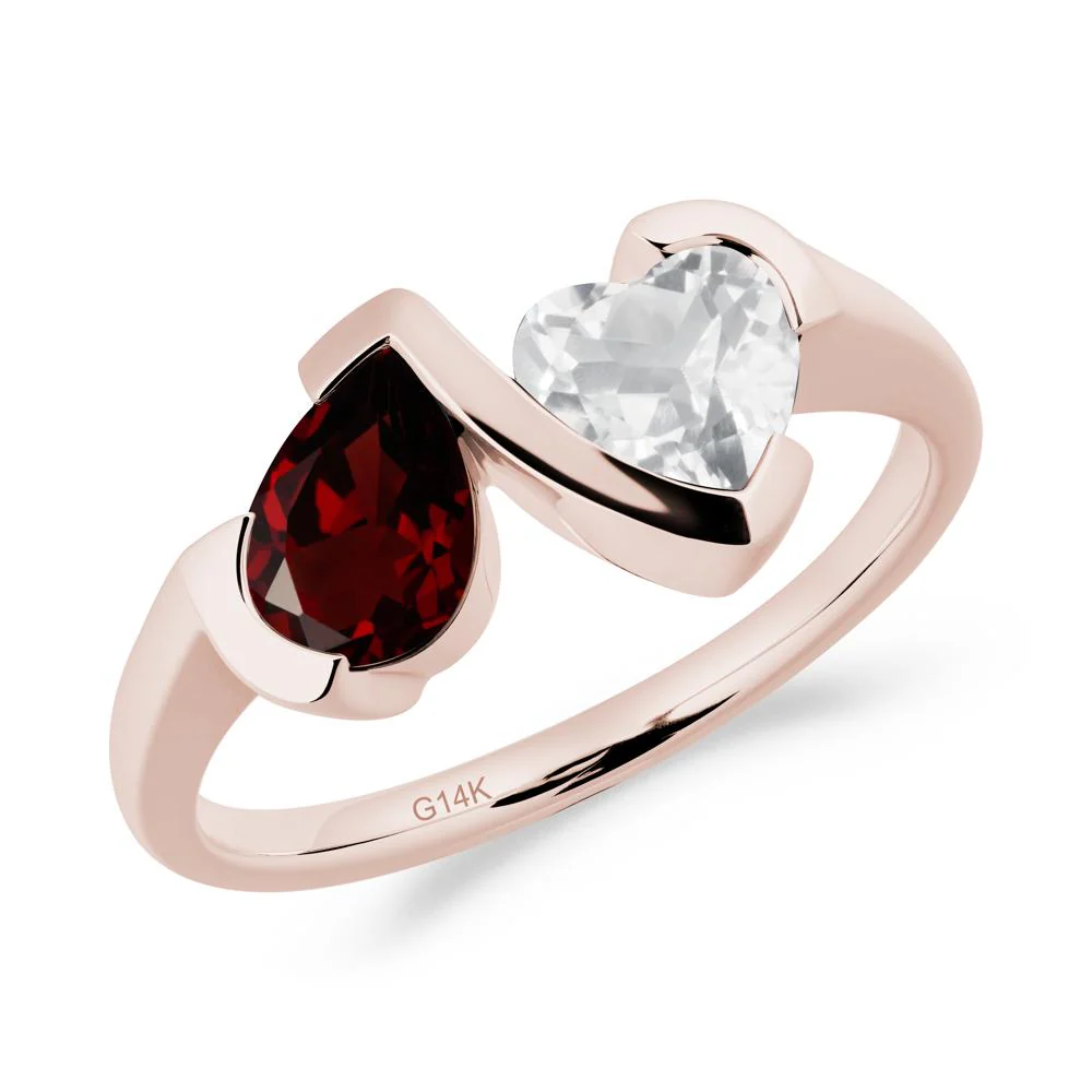 Bezel Set Garnet and White Topaz Toi Et Moi Ring - Image 6