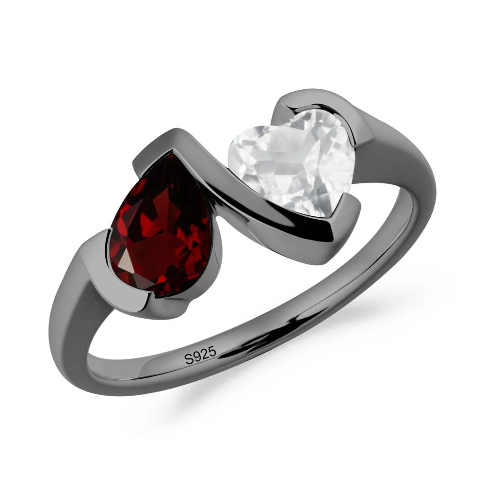 Bezel Set Garnet and White Topaz Toi Et Moi Ring - Image 7