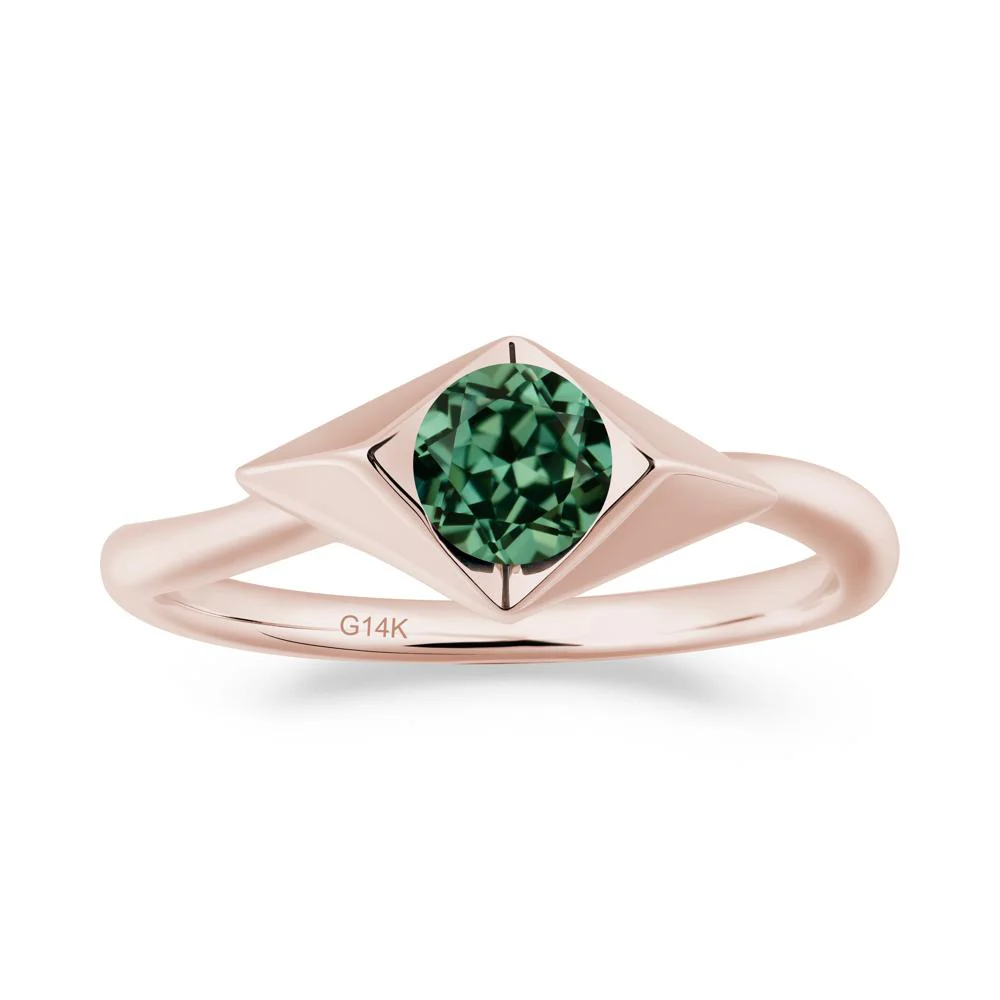 Bezel Set Green Sapphire Ring with Twisted Band