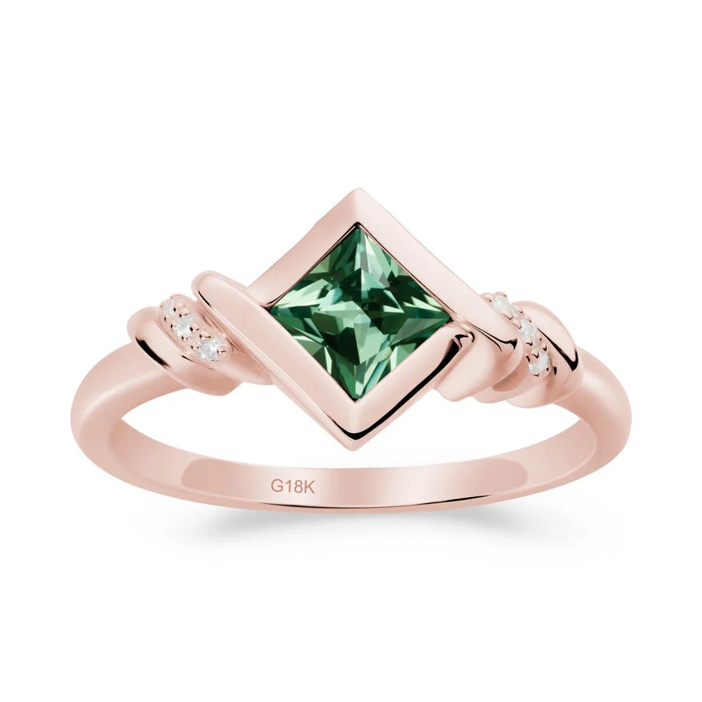 Bezel Set Green Sapphire Ring with Twisted Shank - Image 3