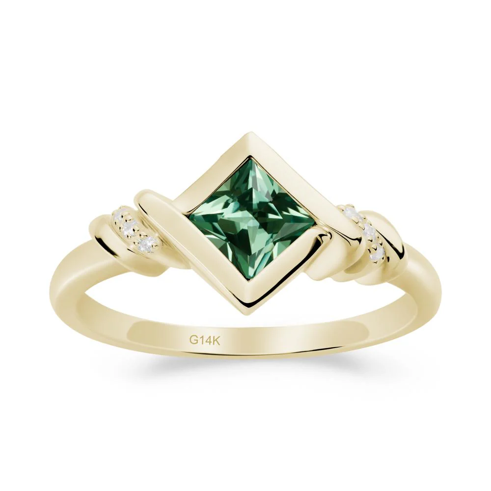 Bezel Set Green Sapphire Ring with Twisted Shank - Image 5