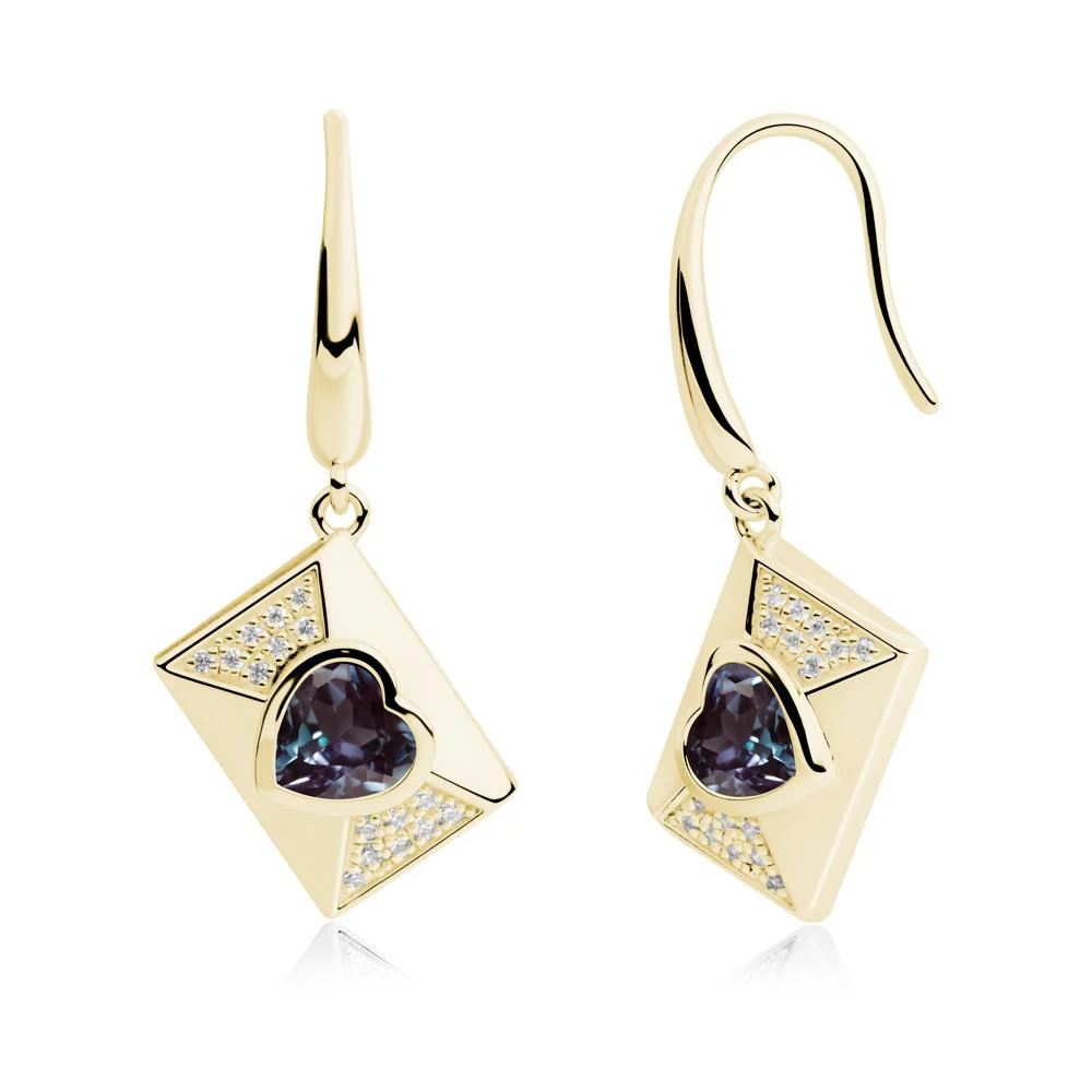 Bezel Set Heart Shaped Alexandrite Shepherd Hook Earrings - Image 7