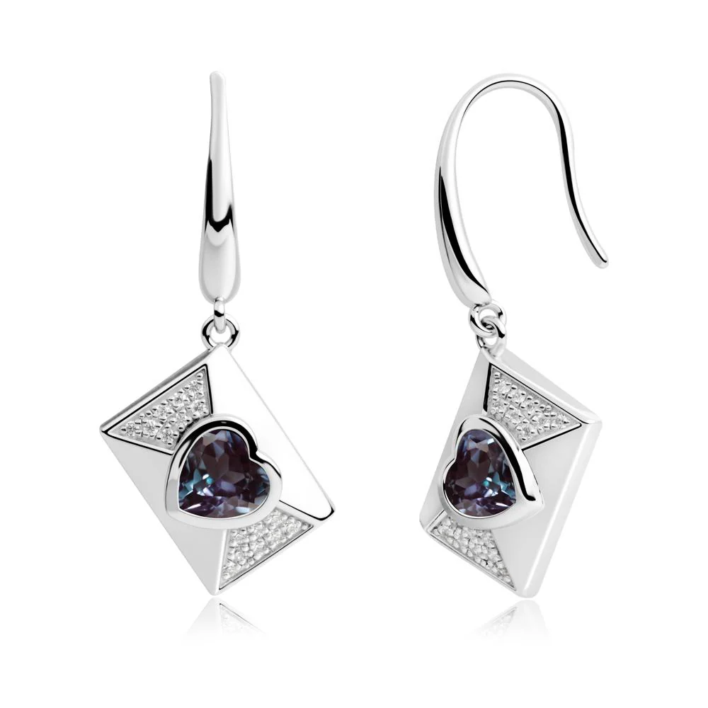 Bezel Set Heart Shaped Alexandrite Shepherd Hook Earrings - Image 8
