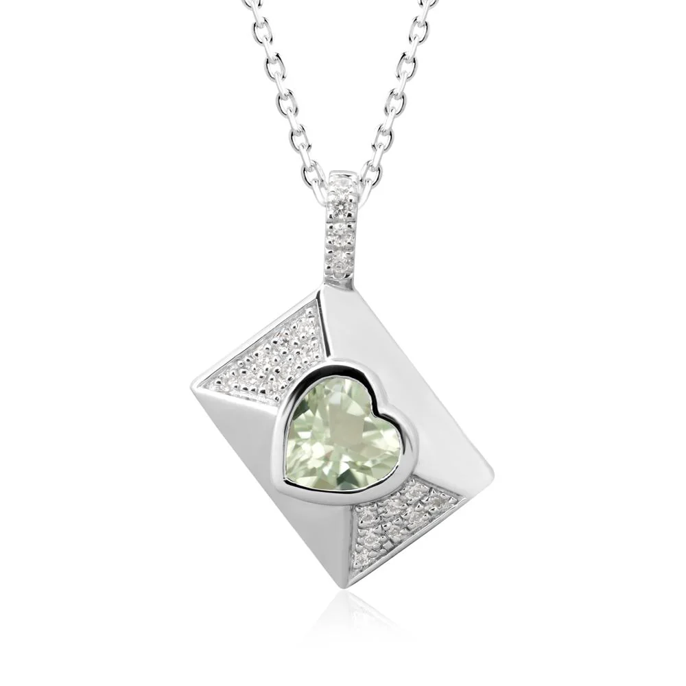 Bezel Set Heart Shaped Green Amethyst Neckace - Image 5