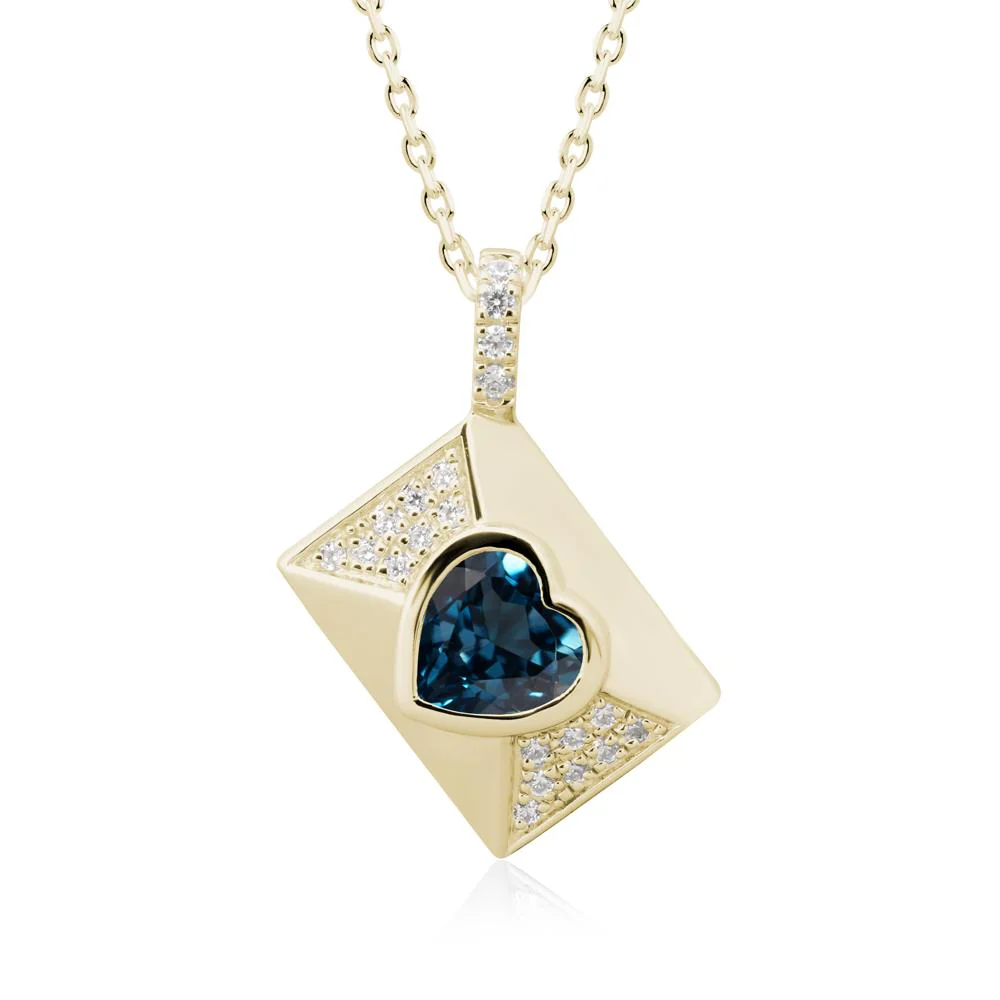 Bezel Set Heart Shaped London Blue Topaz Neckace - Image 3