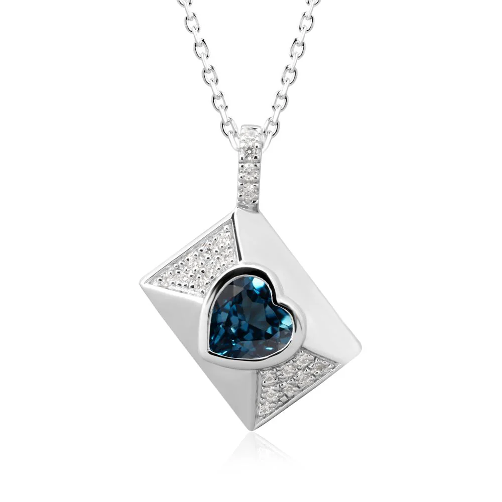 Bezel Set Heart Shaped London Blue Topaz Neckace - Image 9