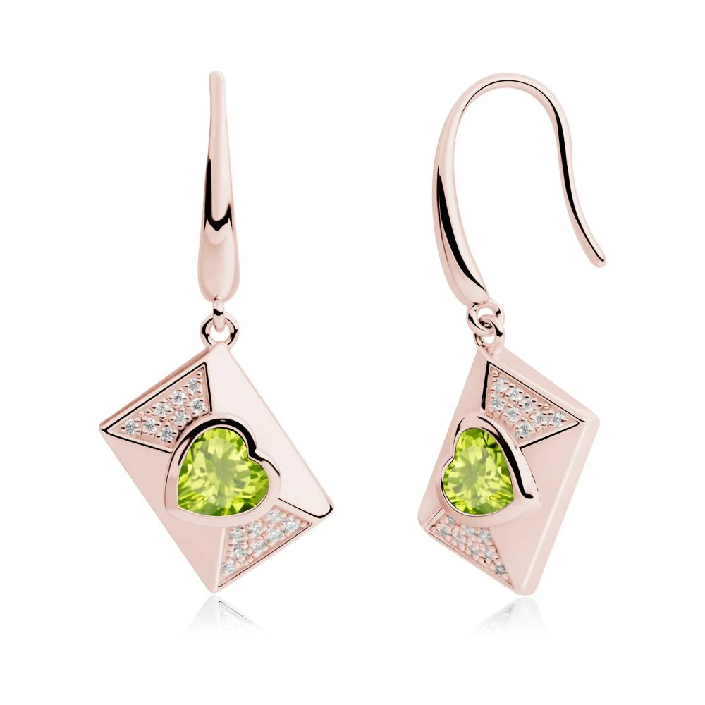 Bezel Set Heart Shaped Peridot Shepherd Hook Earrings - Image 2
