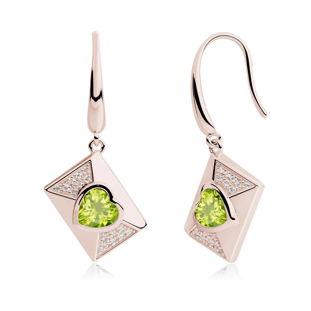 Bezel Set Heart Shaped Peridot Shepherd Hook Earrings - Image 4