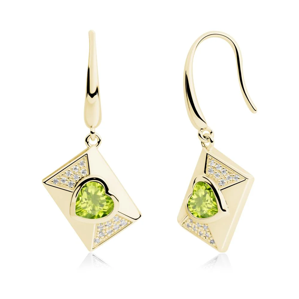 Bezel Set Heart Shaped Peridot Shepherd Hook Earrings - Image 6