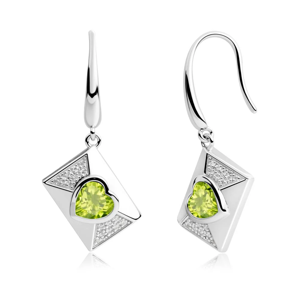 Bezel Set Heart Shaped Peridot Shepherd Hook Earrings - Image 8