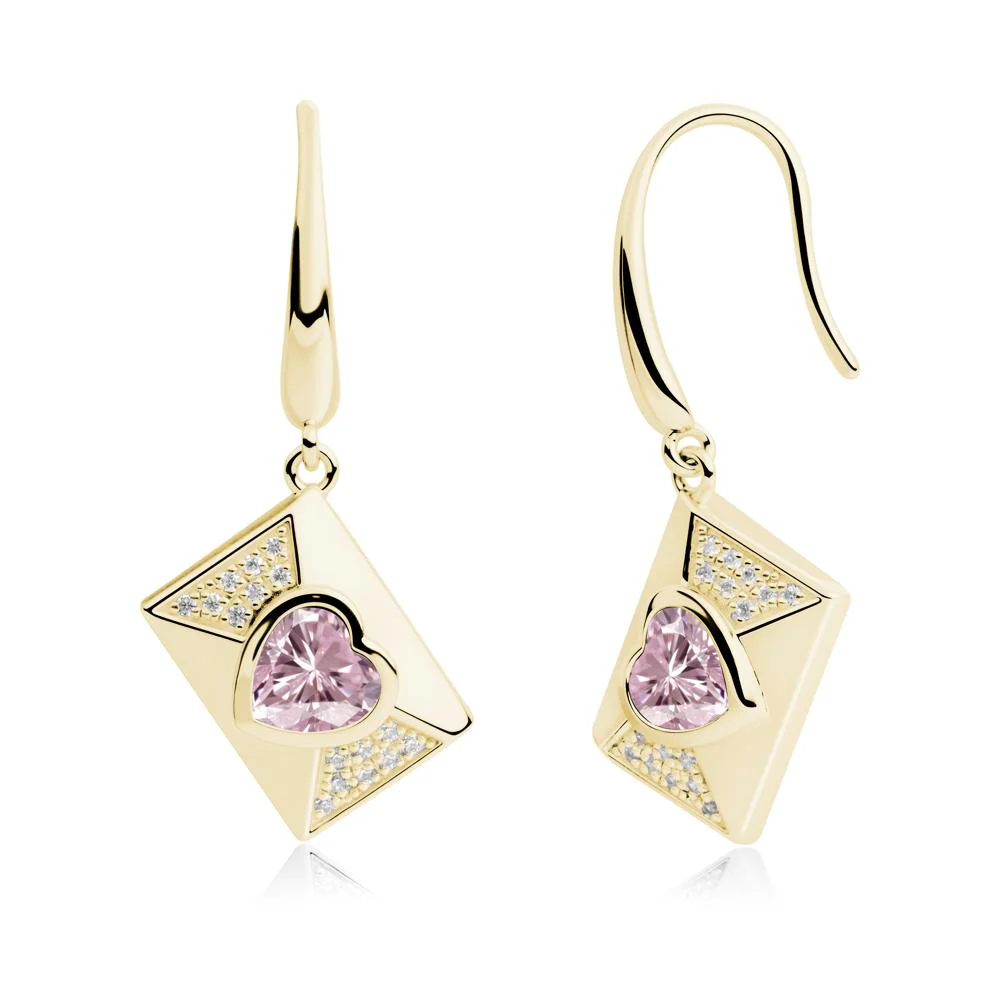 Bezel Set Heart Shaped Pink Cubic Zirconia Shepherd Hook Earrings - Image 2
