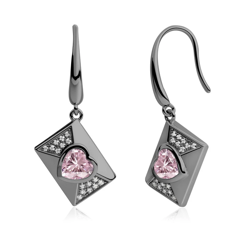Bezel Set Heart Shaped Pink Cubic Zirconia Shepherd Hook Earrings - Image 4