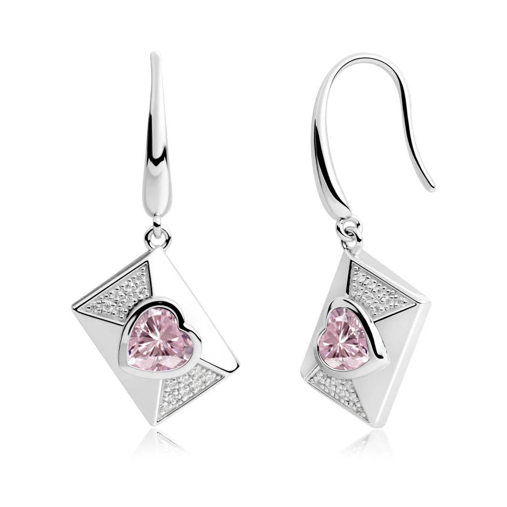 Bezel Set Heart Shaped Pink Cubic Zirconia Shepherd Hook Earrings - Image 5