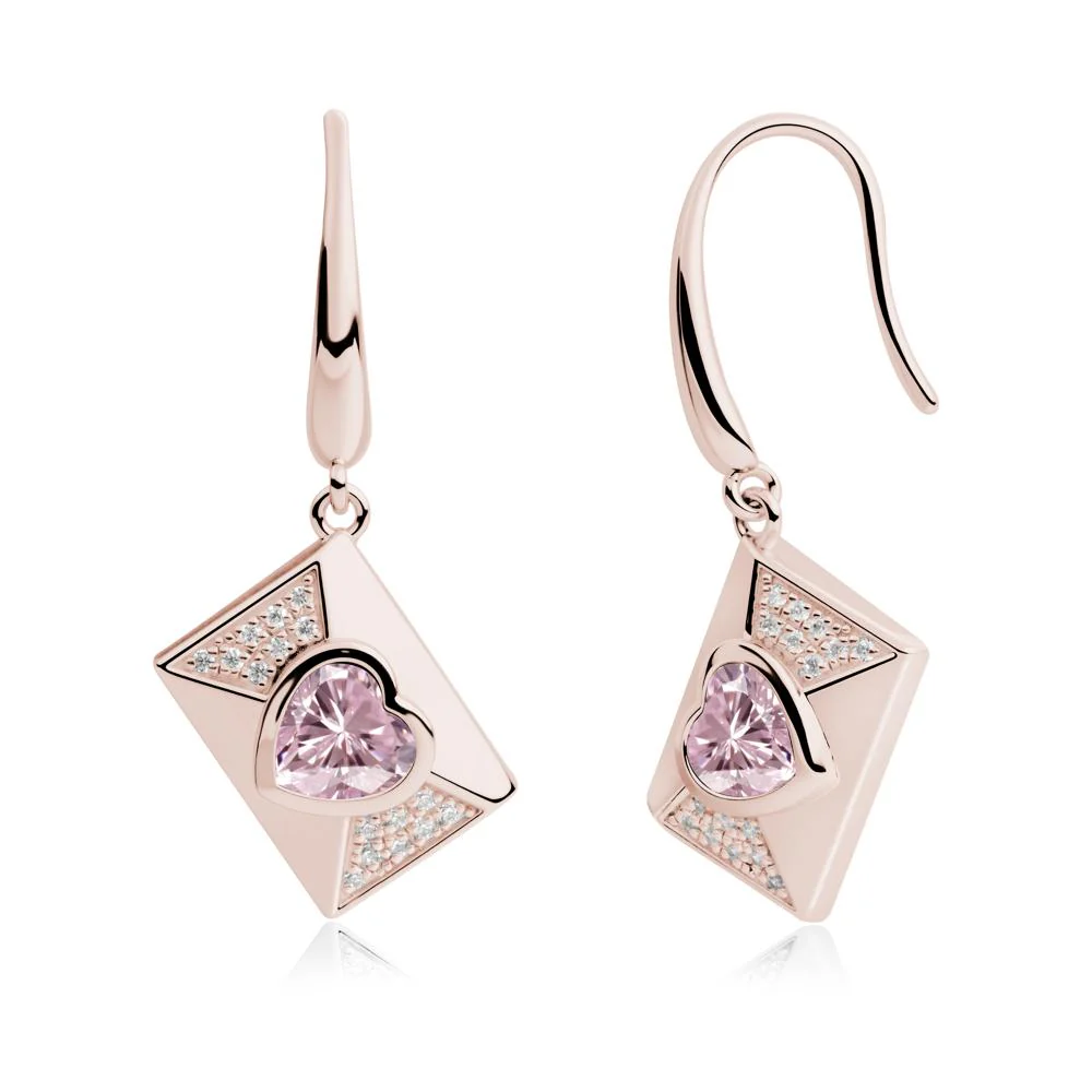 Bezel Set Heart Shaped Pink Cubic Zirconia Shepherd Hook Earrings - Image 6