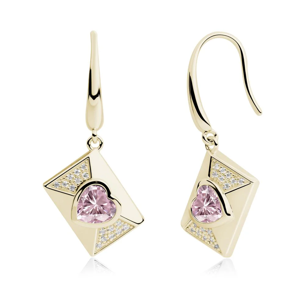 Bezel Set Heart Shaped Pink Cubic Zirconia Shepherd Hook Earrings - Image 9