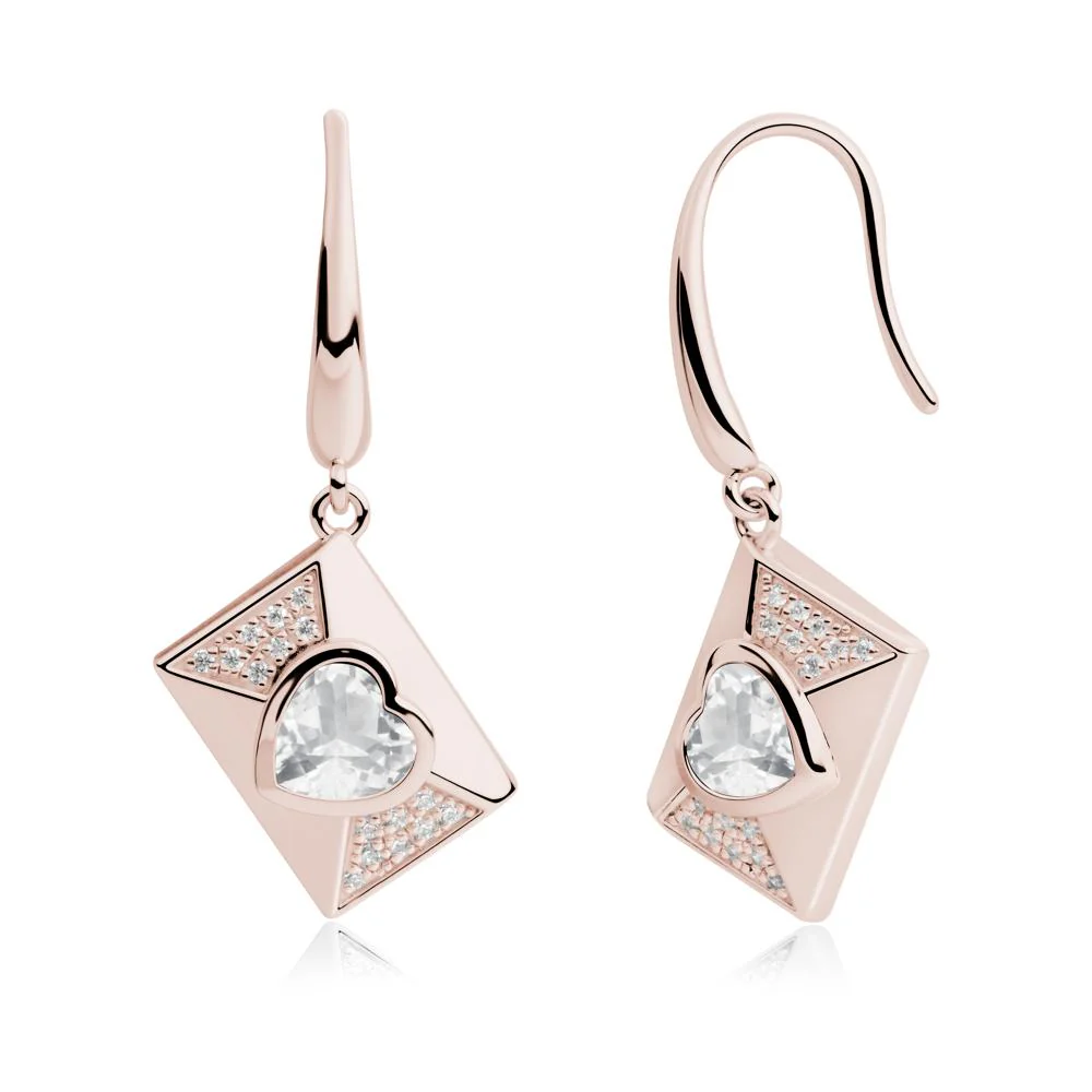 Bezel Set Heart Shaped White Topaz Shepherd Hook Earrings - Image 3