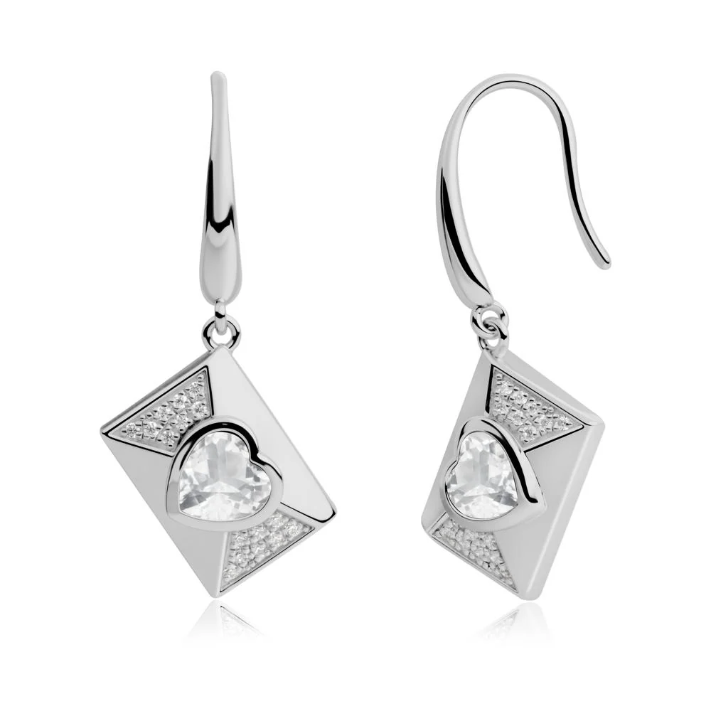 Bezel Set Heart Shaped White Topaz Shepherd Hook Earrings - Image 5