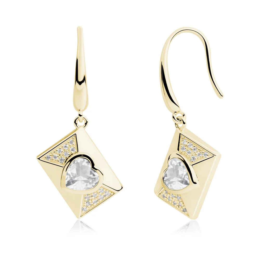 Bezel Set Heart Shaped White Topaz Shepherd Hook Earrings - Image 6
