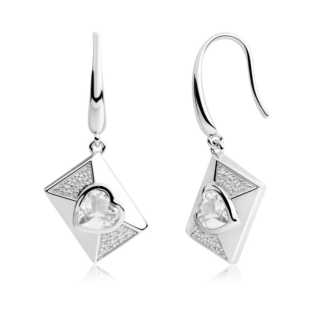 Bezel Set Heart Shaped White Topaz Shepherd Hook Earrings - Image 7