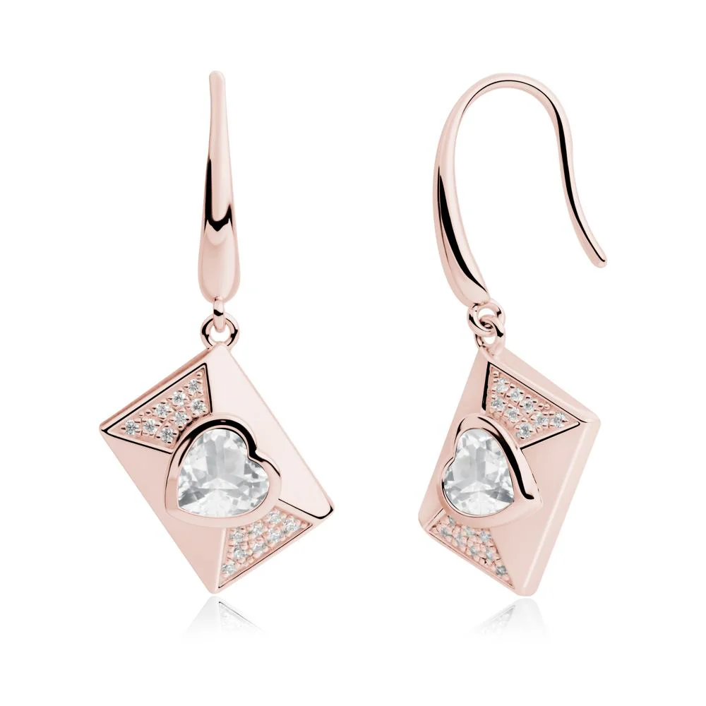 Bezel Set Heart Shaped White Topaz Shepherd Hook Earrings - Image 8