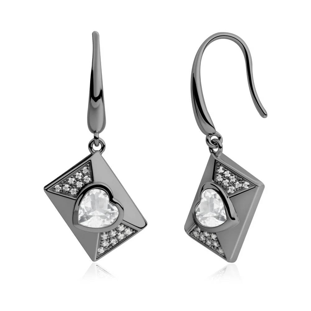 Bezel Set Heart Shaped White Topaz Shepherd Hook Earrings - Image 9