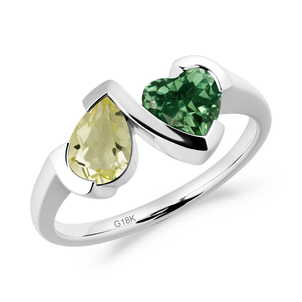 Bezel Set Lemon Quartz and Green Sapphire Toi Et Moi Ring - Image 2