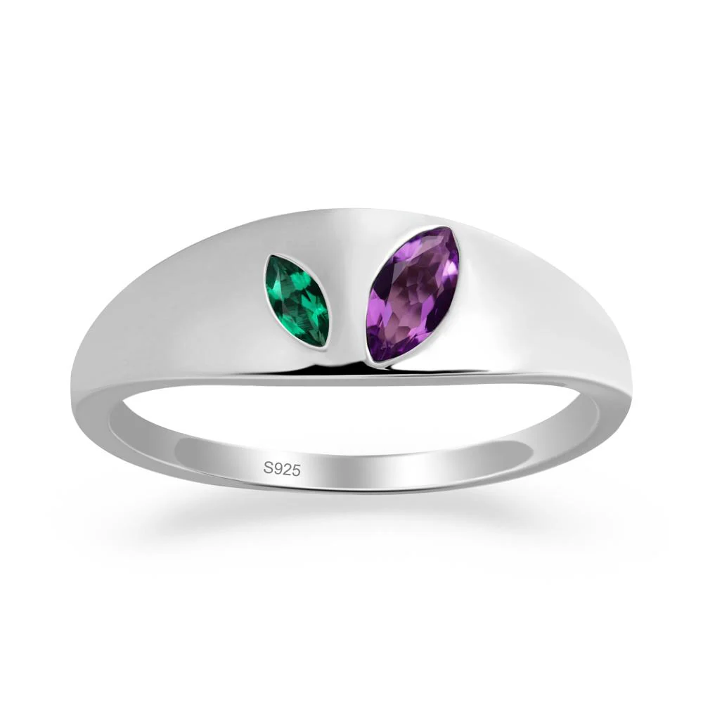 Bezel-Set Marquise Amethyst and Emerald Ring - Image 2