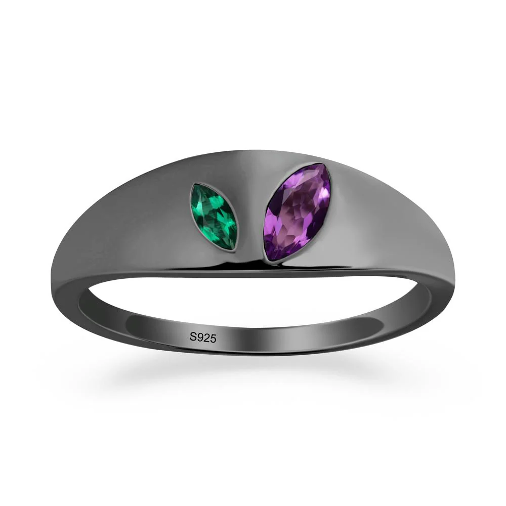 Bezel-Set Marquise Amethyst and Emerald Ring - Image 4