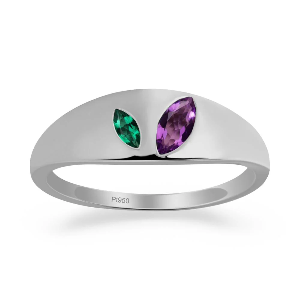 Bezel-Set Marquise Amethyst and Emerald Ring - Image 5