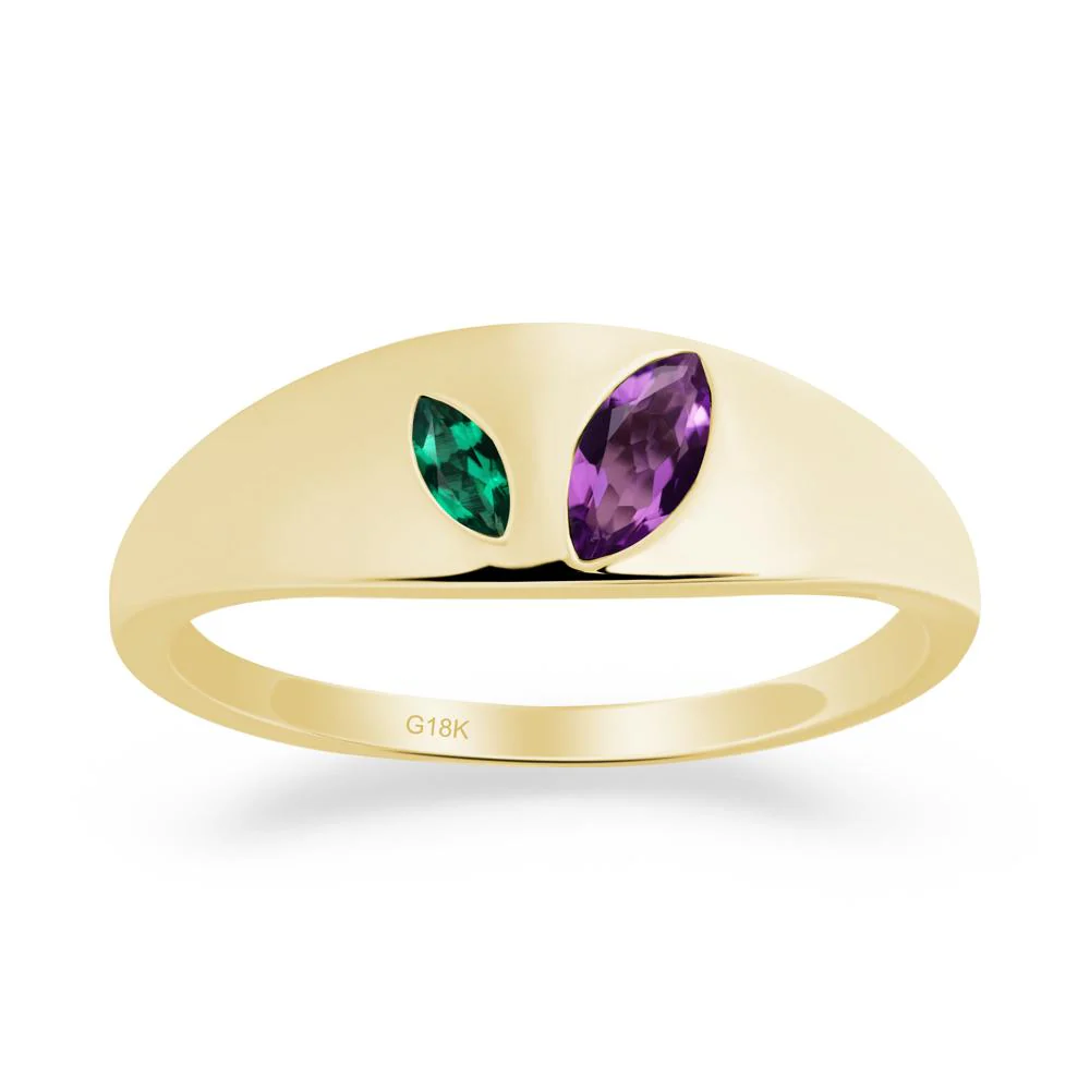 Bezel-Set Marquise Amethyst and Emerald Ring - Image 6
